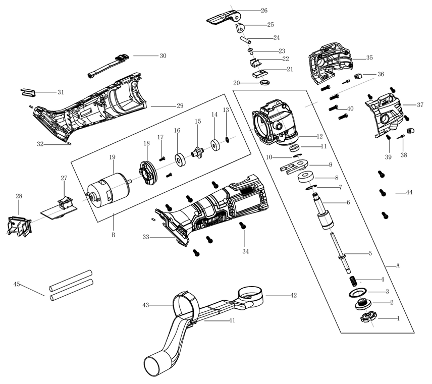 ЗУБР C1-18, 18 В, OQIS, без АКБ, реноватор, набор насадок (МФИ-18 Н) - разборная схема
